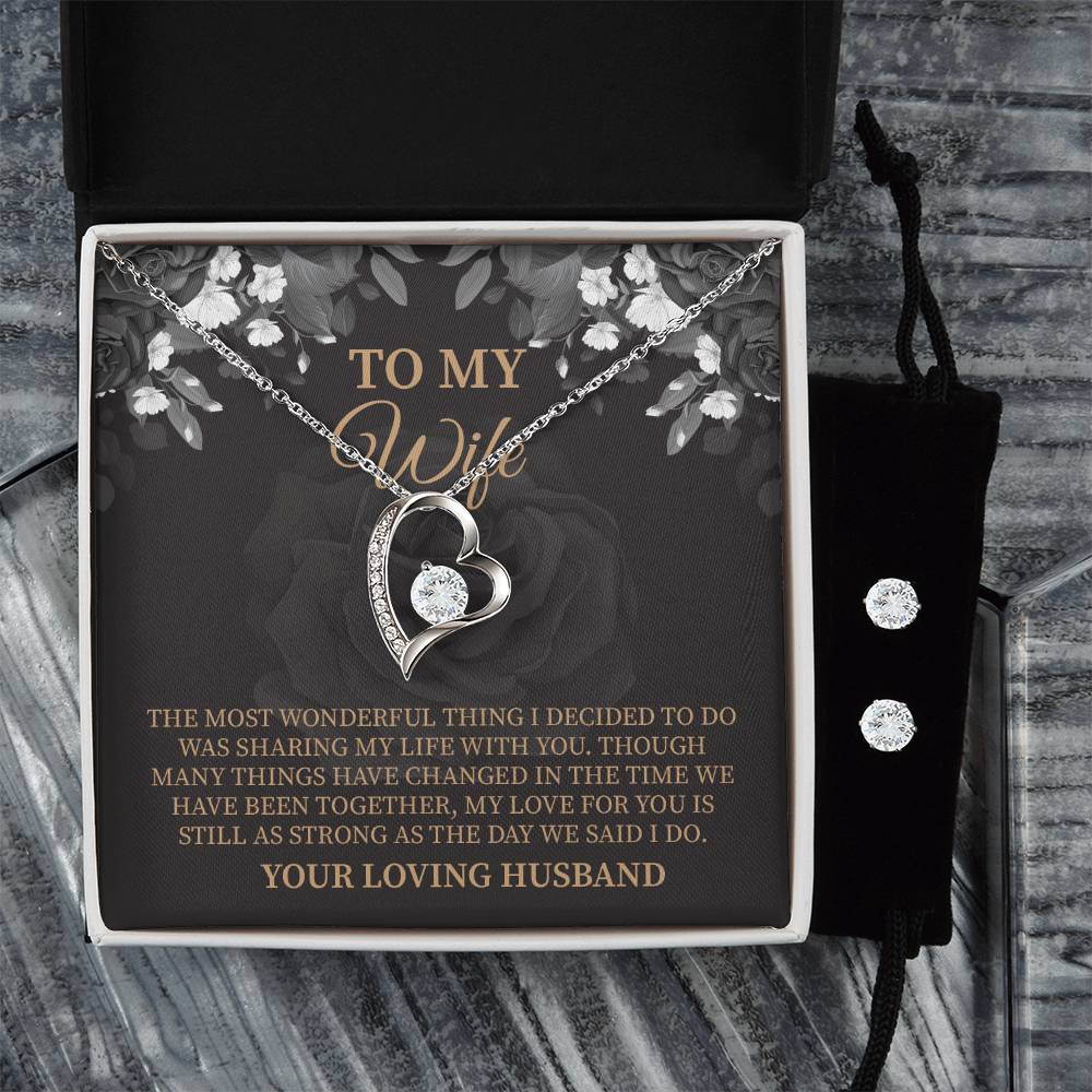 To My Wife Forever Love Necklace & Earring Set, Anniversary Gift for Wife, Birthday Gift for Wife, Necklace for Wife, Message Card Jewelry