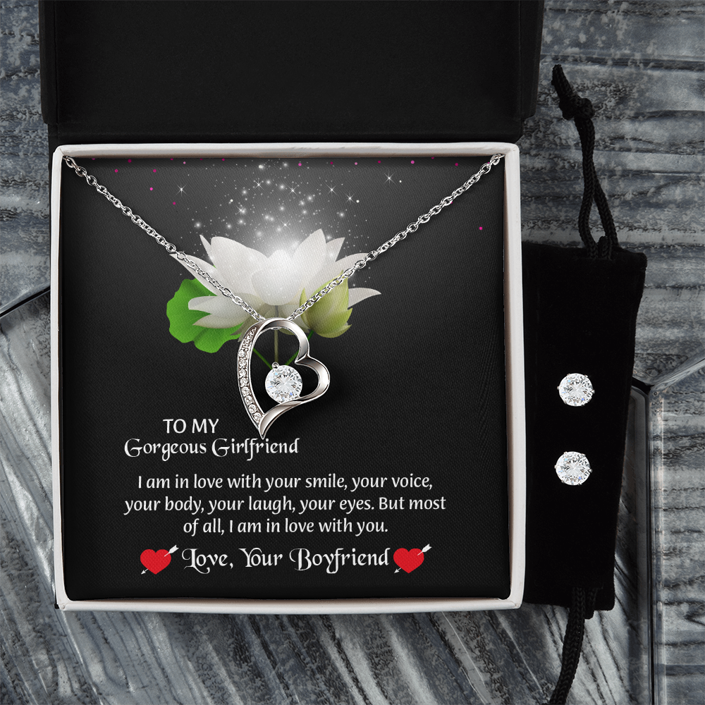 To My Gorgeous Girlfriend Forever Love Necklace & Earring Set, Gift for Girlfriend, Anniversary Gift for Girlfriend, Girlfriend Birthday Gift