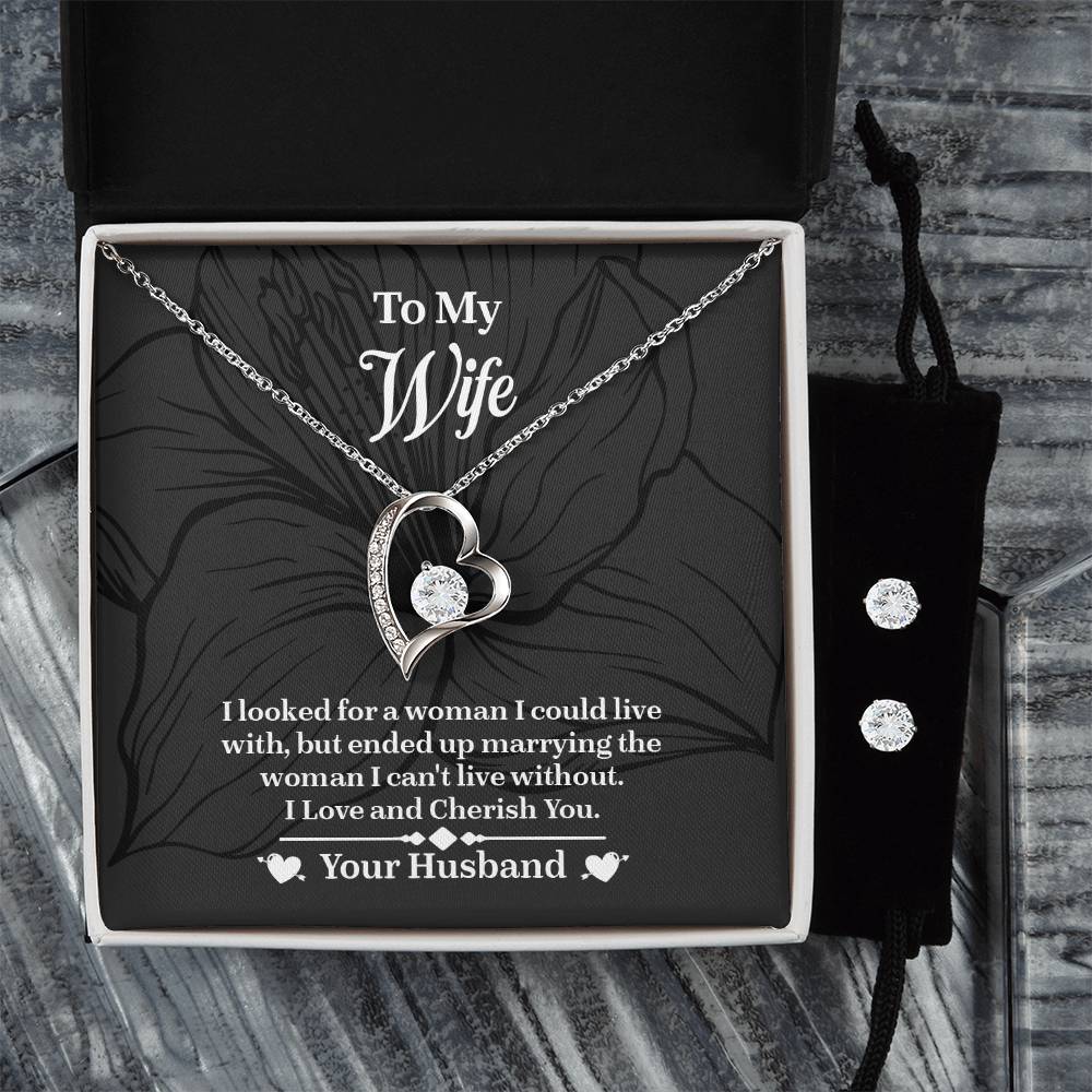 To My Wife Forever Love Necklace & Earring Set, Necklace For Wife, Anniversary Gift For Wife, Wife Birthday Gift