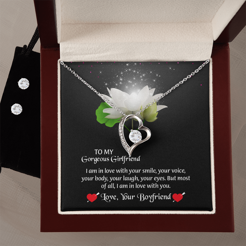 To My Gorgeous Girlfriend Forever Love Necklace & Earring Set, Gift for Girlfriend, Anniversary Gift for Girlfriend, Girlfriend Birthday Gift