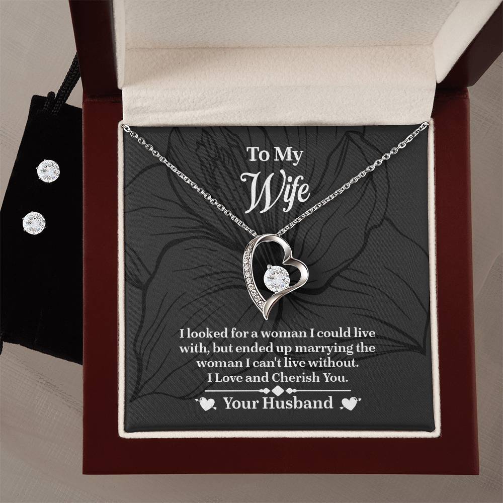 To My Wife Forever Love Necklace & Earring Set, Necklace For Wife, Anniversary Gift For Wife, Wife Birthday Gift