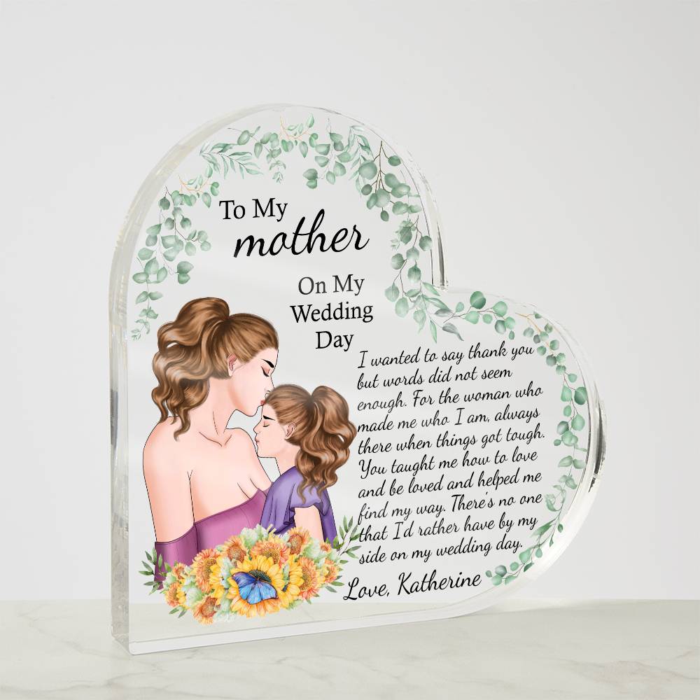 Personalized mother of the bride gift from daughter, wedding gift for mom on the wedding day, mom and daughter print heart acrylic plaque