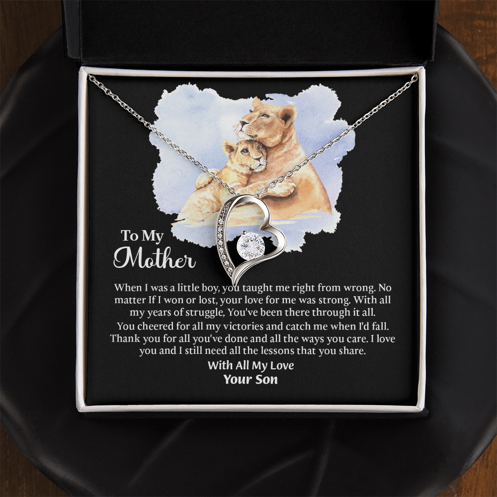 To My Mother Forever Love Necklace, Mom Birthday Gift From Son, Mothers Day Necklace To Mom, Message Card Jewelry For Mom