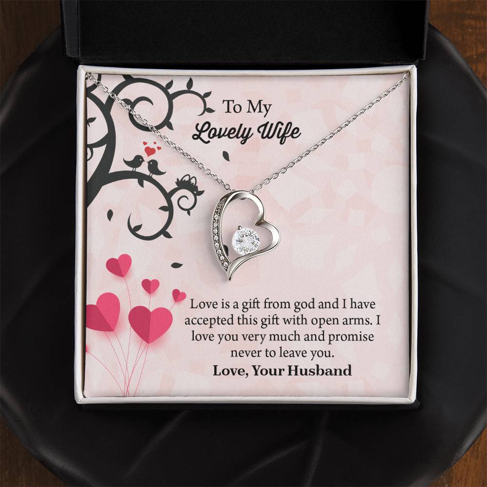 To My Lovely Wife Forever Love Necklace, Message Card Jewelry Gift, Anniversary Gift For Wife, Wife Birthday Gift, Necklace For Wife