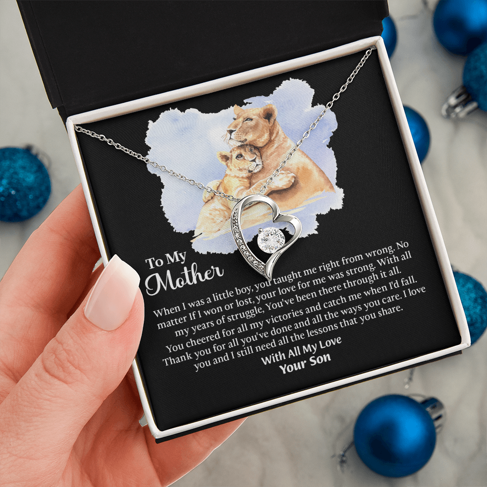 To My Mother Forever Love Necklace, Mom Birthday Gift From Son, Mothers Day Necklace To Mom, Message Card Jewelry For Mom