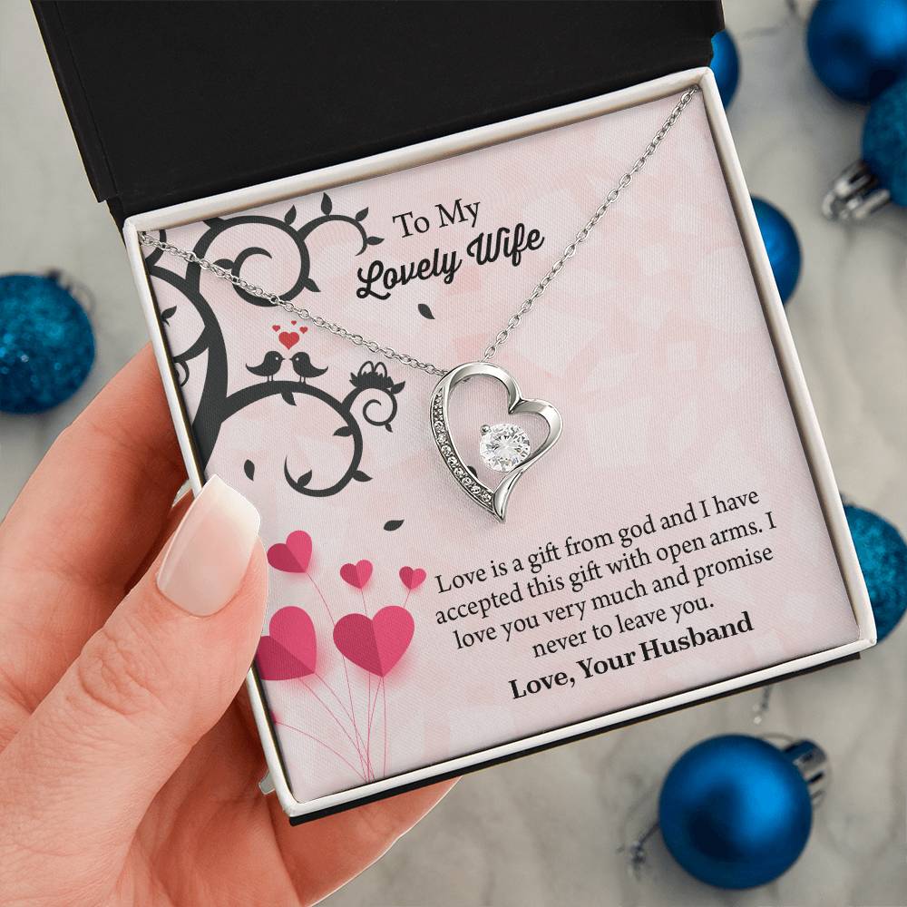 To My Lovely Wife Forever Love Necklace, Message Card Jewelry Gift, Anniversary Gift For Wife, Wife Birthday Gift, Necklace For Wife