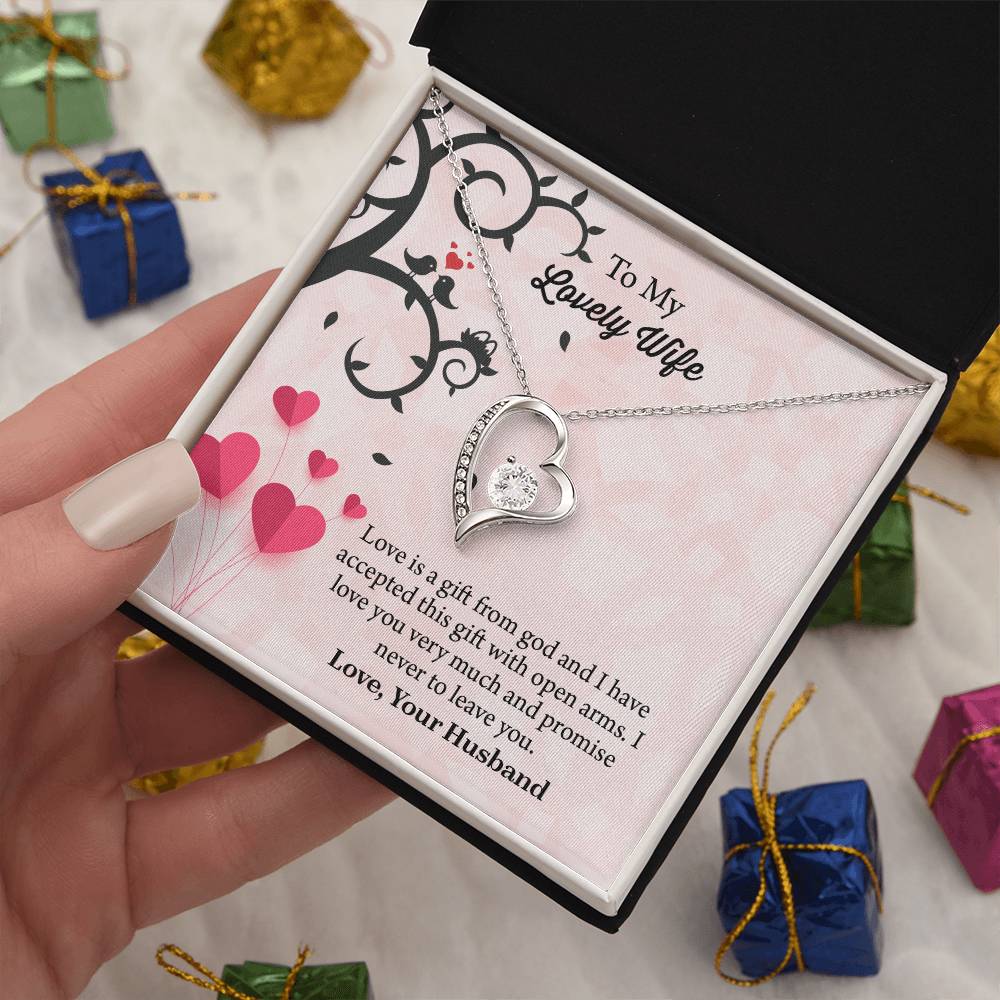 To My Lovely Wife Forever Love Necklace, Message Card Jewelry Gift, Anniversary Gift For Wife, Wife Birthday Gift, Necklace For Wife