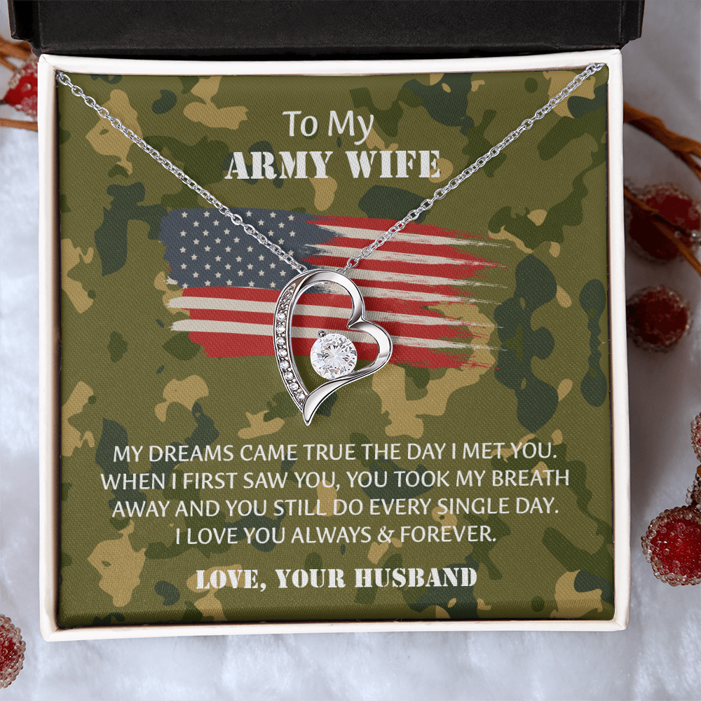 Army Wife Forever Love Necklace, Military Wife Gift, Gift from Husband to Wife, Anniversary Gift for Army Wife