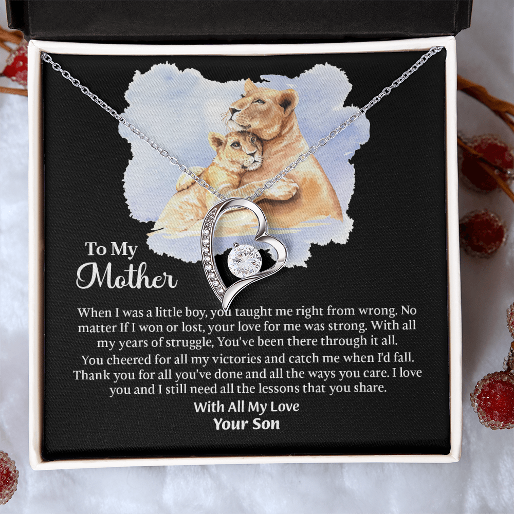 To My Mother Forever Love Necklace, Mom Birthday Gift From Son, Mothers Day Necklace To Mom, Message Card Jewelry For Mom