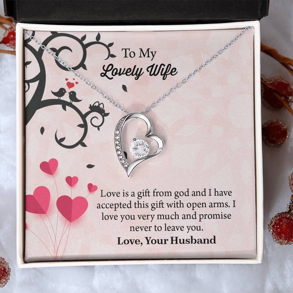 To My Lovely Wife Forever Love Necklace, Message Card Jewelry Gift, Anniversary Gift For Wife, Wife Birthday Gift, Necklace For Wife