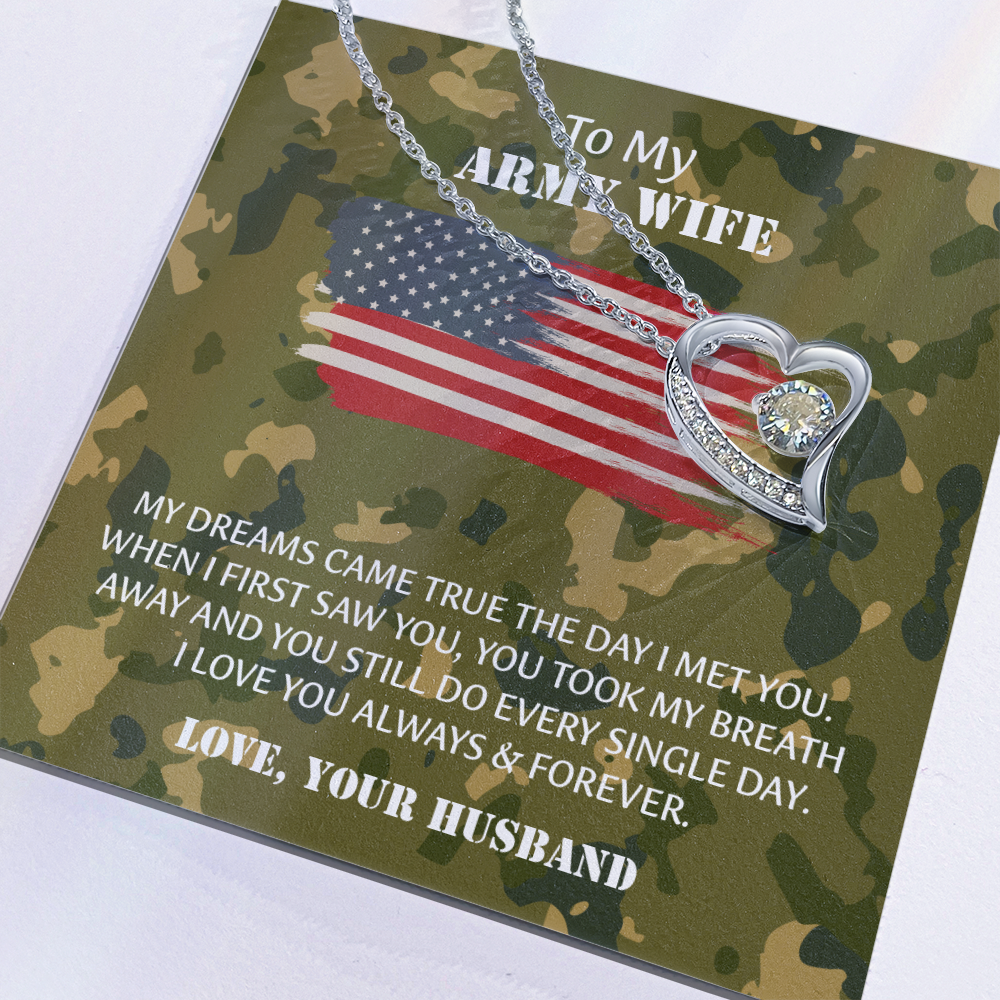 Army Wife Forever Love Necklace, Military Wife Gift, Gift from Husband to Wife, Anniversary Gift for Army Wife