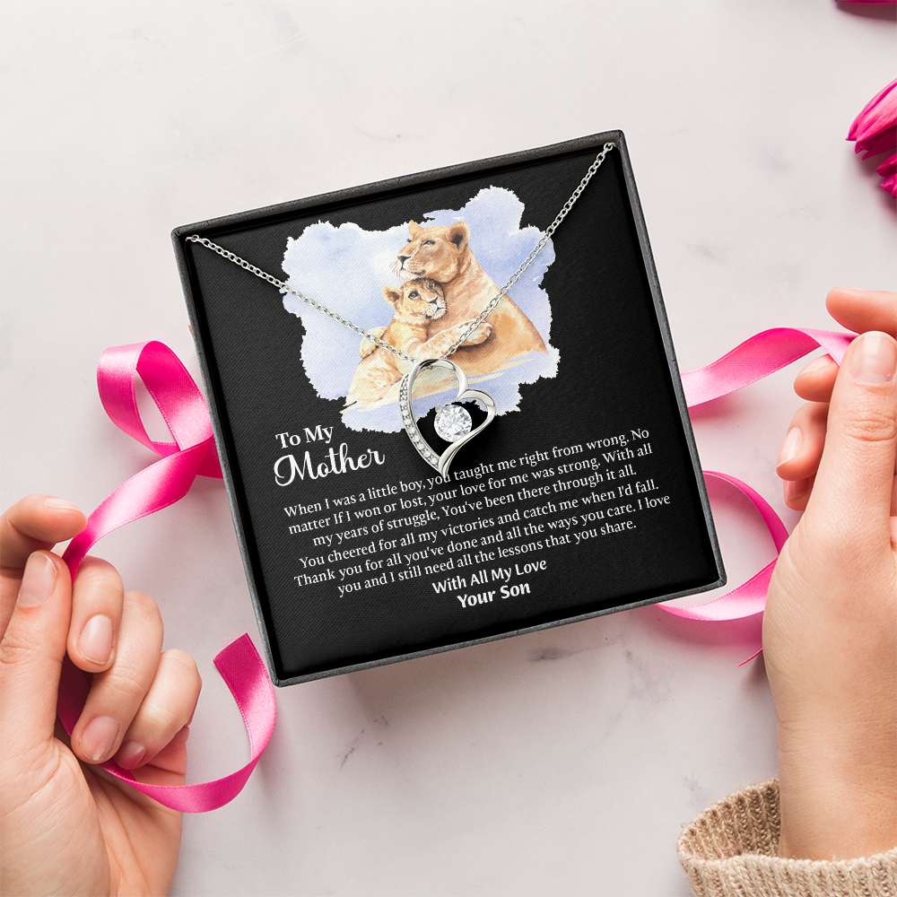 To My Mother Forever Love Necklace, Mom Birthday Gift From Son, Mothers Day Necklace To Mom, Message Card Jewelry For Mom