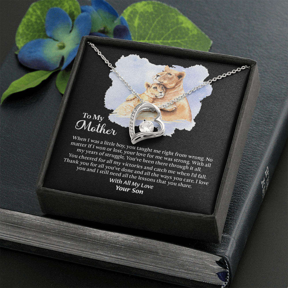 To My Mother Forever Love Necklace, Mom Birthday Gift From Son, Mothers Day Necklace To Mom, Message Card Jewelry For Mom