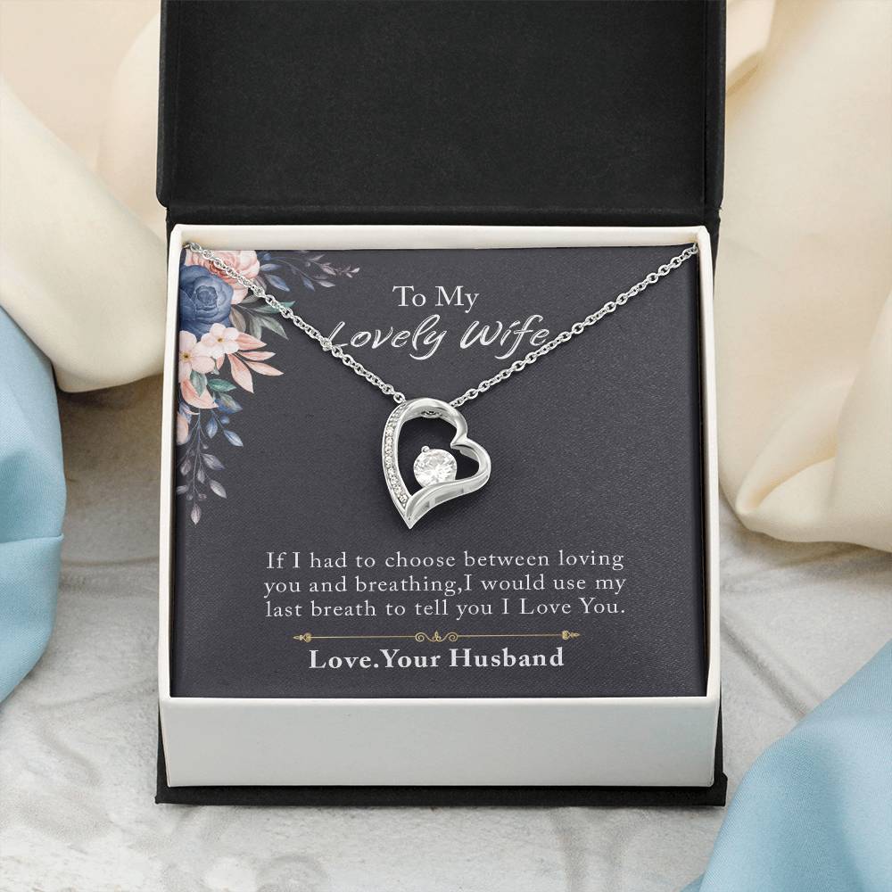 To My Lovely Wife Forever Love Necklace, Necklace Gift For Wife, Anniversary Gift For Wife, Wife Birthday Gift