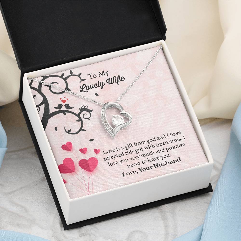 To My Lovely Wife Forever Love Necklace, Message Card Jewelry Gift, Anniversary Gift For Wife, Wife Birthday Gift, Necklace For Wife