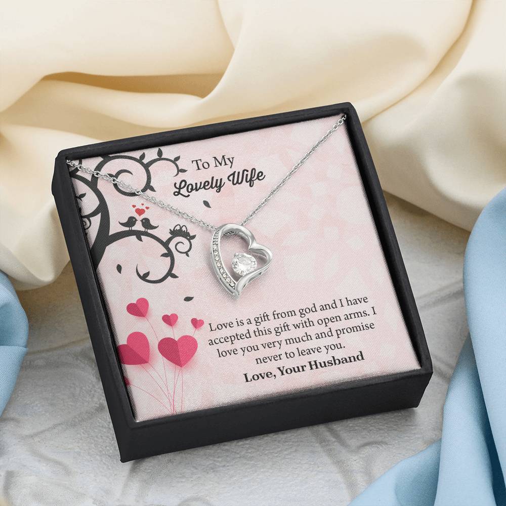 To My Lovely Wife Forever Love Necklace, Message Card Jewelry Gift, Anniversary Gift For Wife, Wife Birthday Gift, Necklace For Wife