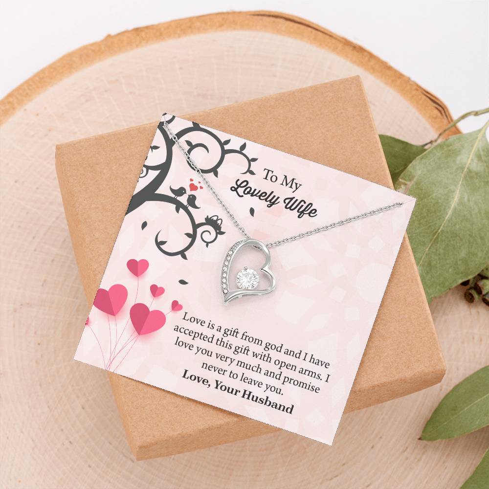 To My Lovely Wife Forever Love Necklace, Message Card Jewelry Gift, Anniversary Gift For Wife, Wife Birthday Gift, Necklace For Wife