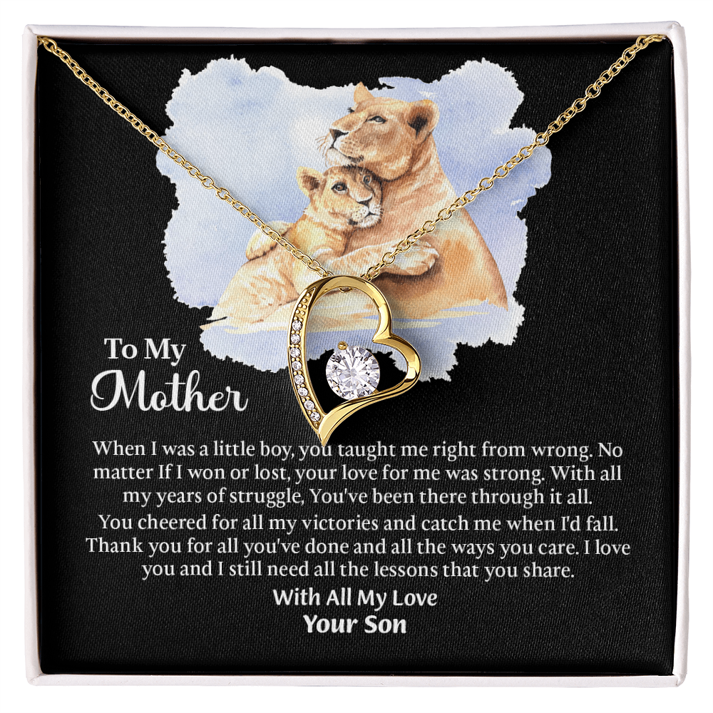 To My Mother Forever Love Necklace, Mom Birthday Gift From Son, Mothers Day Necklace To Mom, Message Card Jewelry For Mom