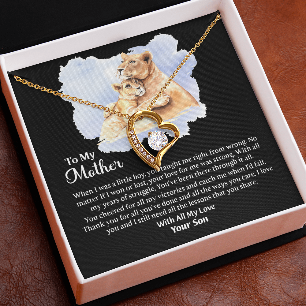 To My Mother Forever Love Necklace, Mom Birthday Gift From Son, Mothers Day Necklace To Mom, Message Card Jewelry For Mom