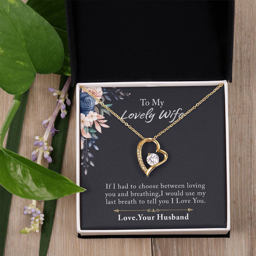 To My Lovely Wife Forever Love Necklace, Necklace Gift For Wife, Anniversary Gift For Wife, Wife Birthday Gift