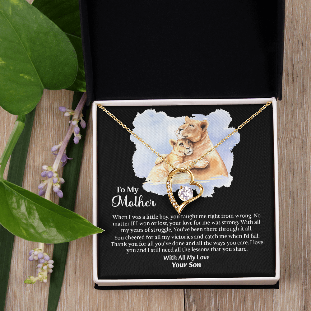 To My Mother Forever Love Necklace, Mom Birthday Gift From Son, Mothers Day Necklace To Mom, Message Card Jewelry For Mom
