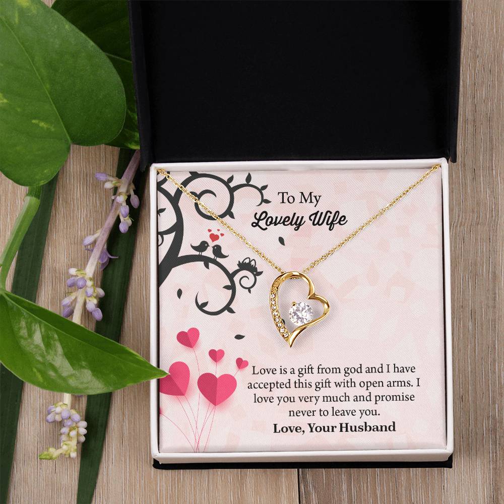 To My Lovely Wife Forever Love Necklace, Message Card Jewelry Gift, Anniversary Gift For Wife, Wife Birthday Gift, Necklace For Wife