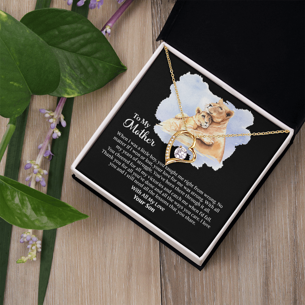 To My Mother Forever Love Necklace, Mom Birthday Gift From Son, Mothers Day Necklace To Mom, Message Card Jewelry For Mom