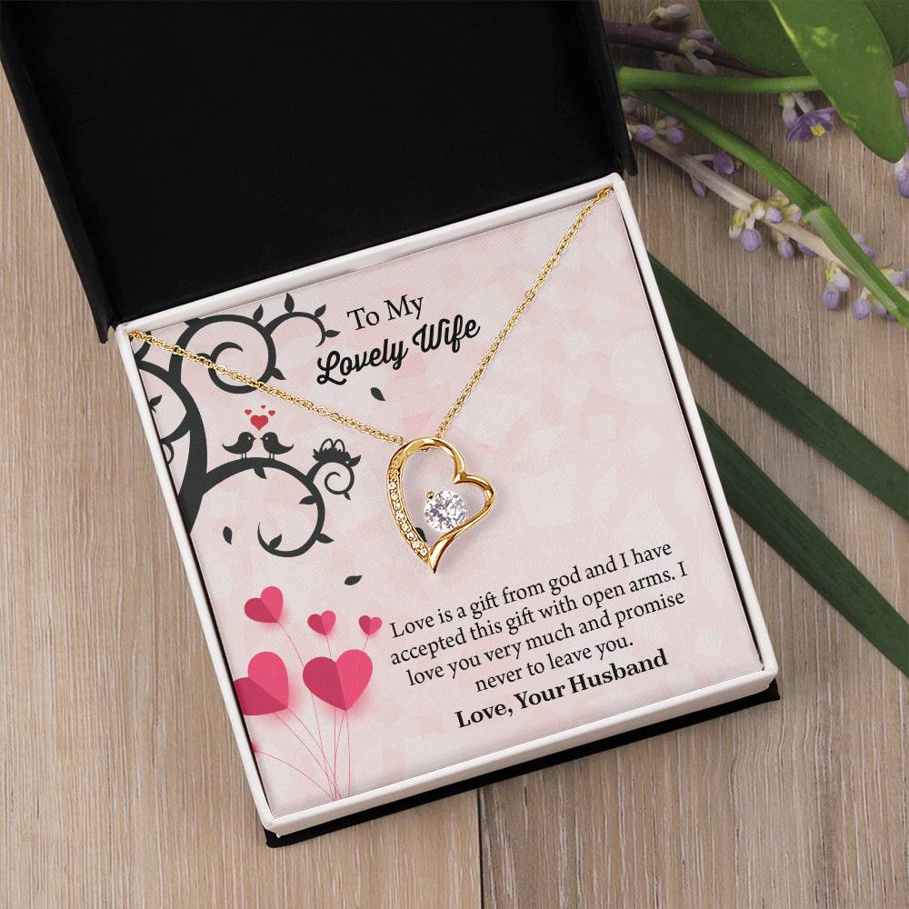 To My Lovely Wife Forever Love Necklace, Message Card Jewelry Gift, Anniversary Gift For Wife, Wife Birthday Gift, Necklace For Wife