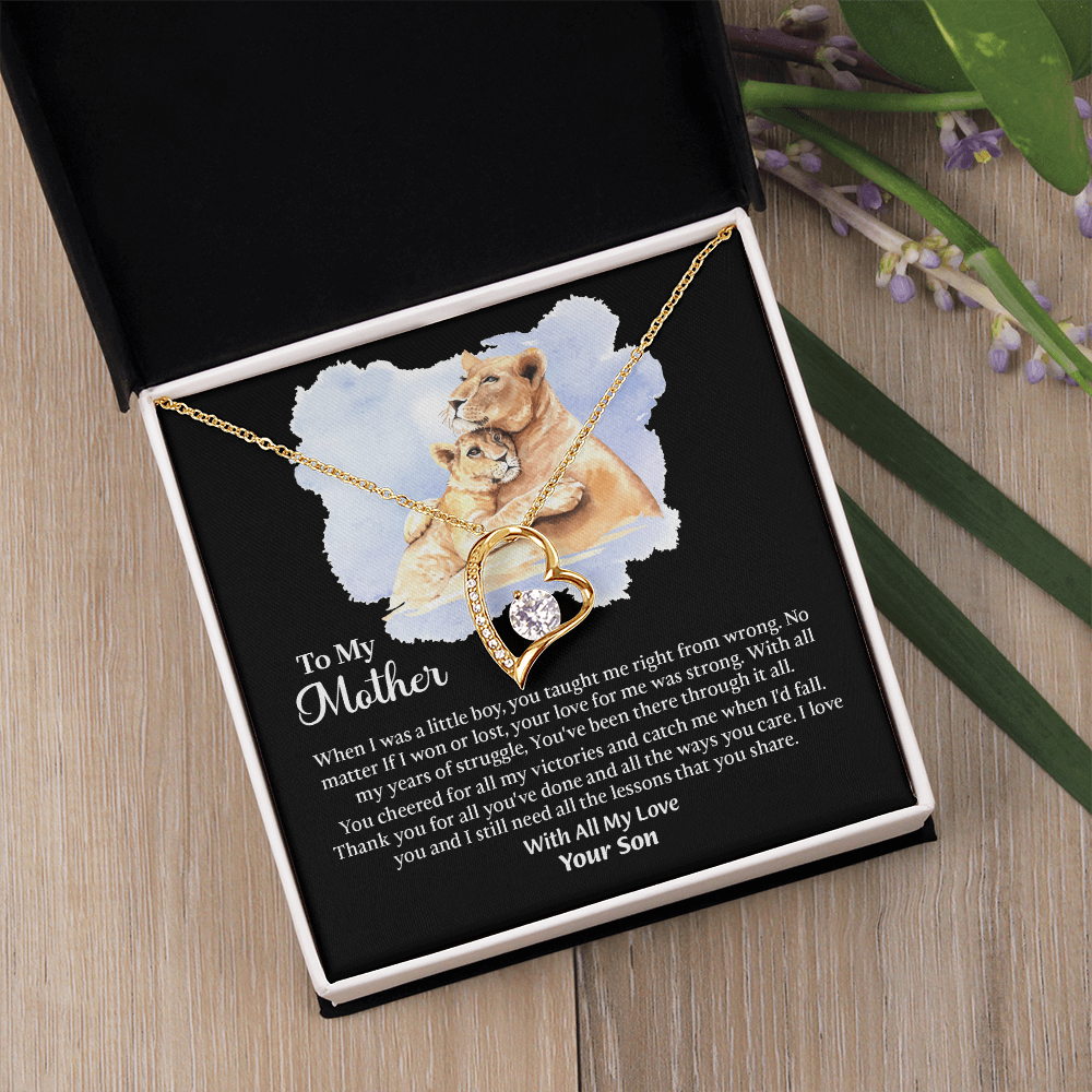 To My Mother Forever Love Necklace, Mom Birthday Gift From Son, Mothers Day Necklace To Mom, Message Card Jewelry For Mom