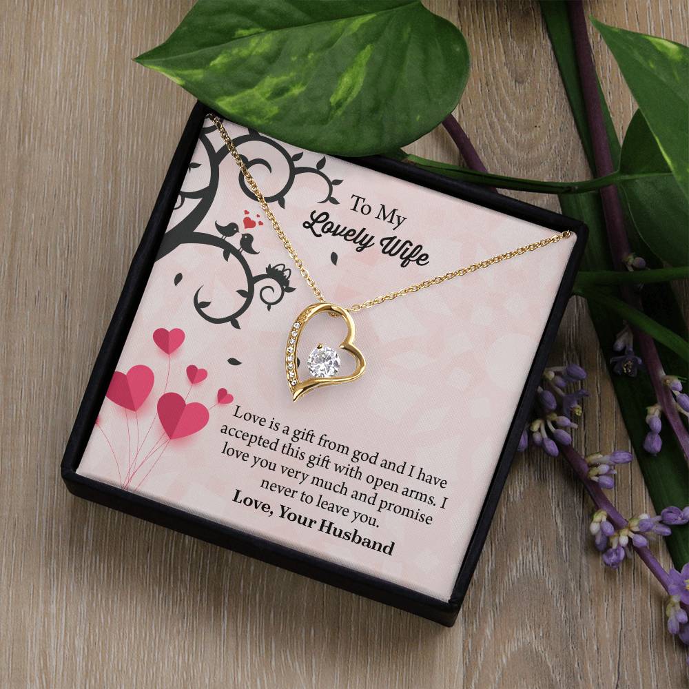 To My Lovely Wife Forever Love Necklace, Message Card Jewelry Gift, Anniversary Gift For Wife, Wife Birthday Gift, Necklace For Wife