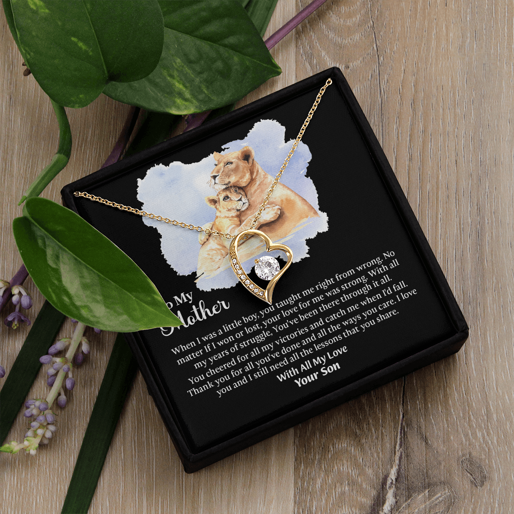 To My Mother Forever Love Necklace, Mom Birthday Gift From Son, Mothers Day Necklace To Mom, Message Card Jewelry For Mom