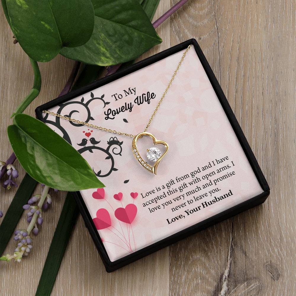 To My Lovely Wife Forever Love Necklace, Message Card Jewelry Gift, Anniversary Gift For Wife, Wife Birthday Gift, Necklace For Wife