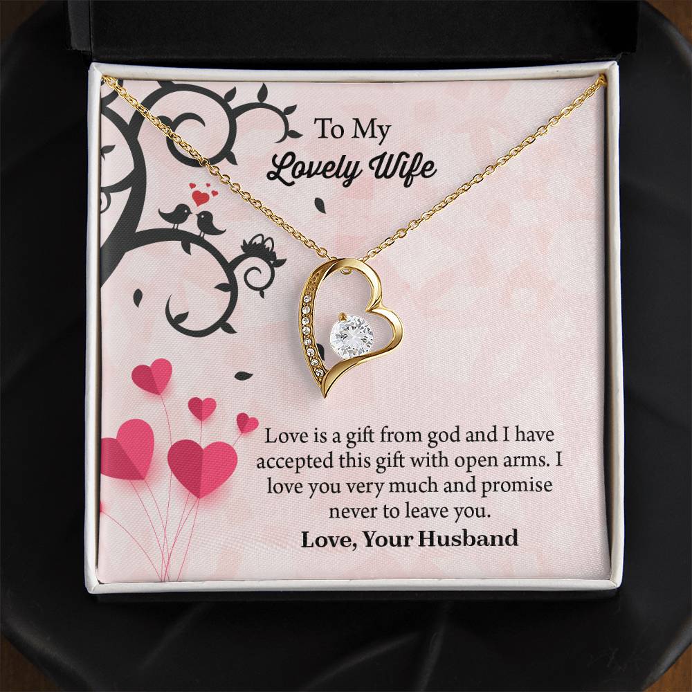 To My Lovely Wife Forever Love Necklace, Message Card Jewelry Gift, Anniversary Gift For Wife, Wife Birthday Gift, Necklace For Wife