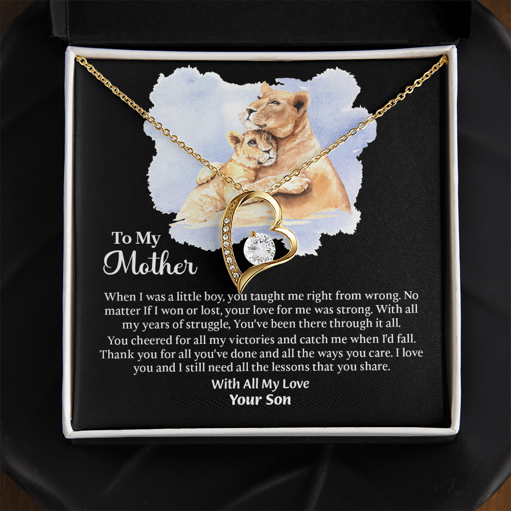 To My Mother Forever Love Necklace, Mom Birthday Gift From Son, Mothers Day Necklace To Mom, Message Card Jewelry For Mom
