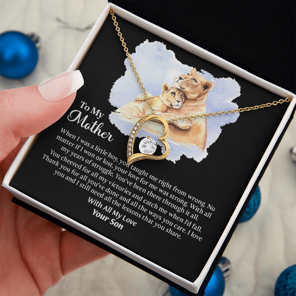 To My Mother Forever Love Necklace, Mom Birthday Gift From Son, Mothers Day Necklace To Mom, Message Card Jewelry For Mom