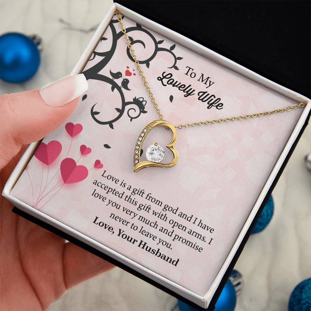 To My Lovely Wife Forever Love Necklace, Message Card Jewelry Gift, Anniversary Gift For Wife, Wife Birthday Gift, Necklace For Wife