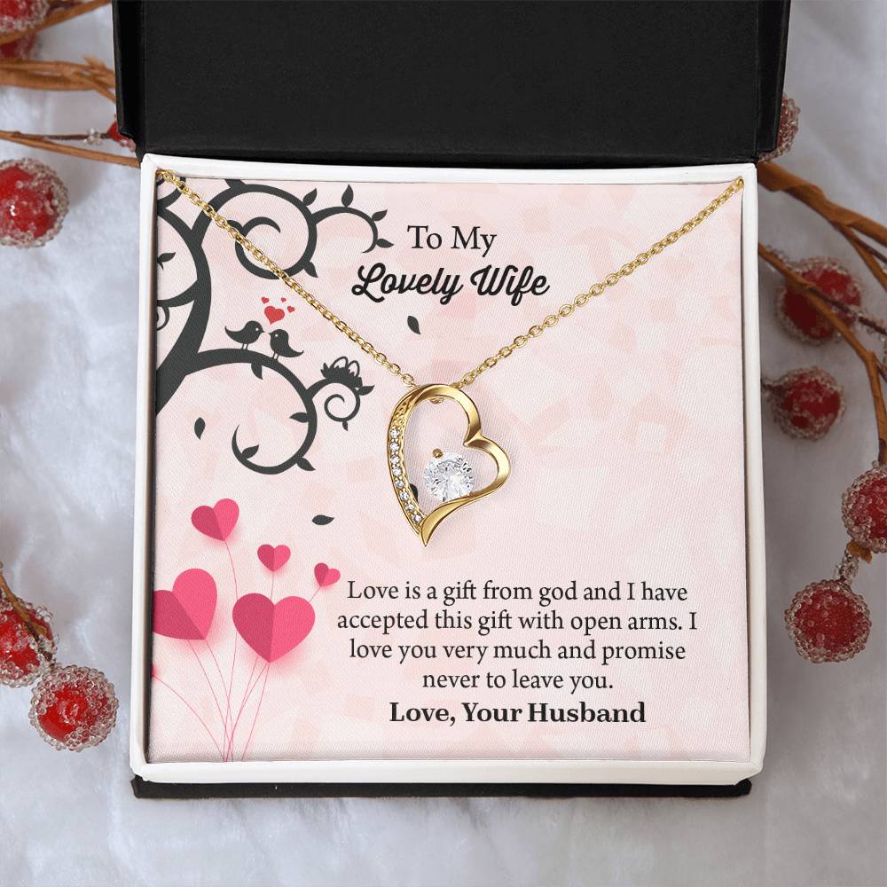 To My Lovely Wife Forever Love Necklace, Message Card Jewelry Gift, Anniversary Gift For Wife, Wife Birthday Gift, Necklace For Wife