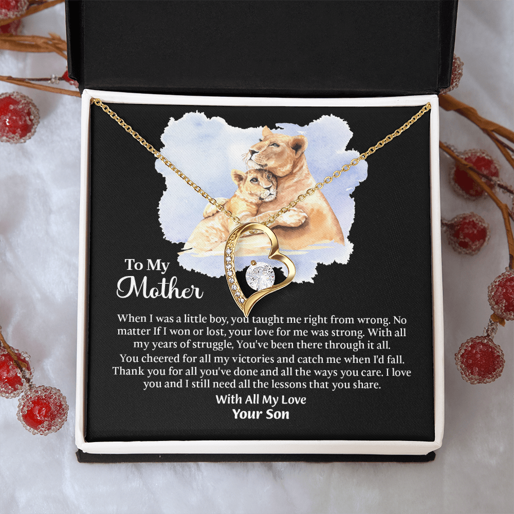 To My Mother Forever Love Necklace, Mom Birthday Gift From Son, Mothers Day Necklace To Mom, Message Card Jewelry For Mom