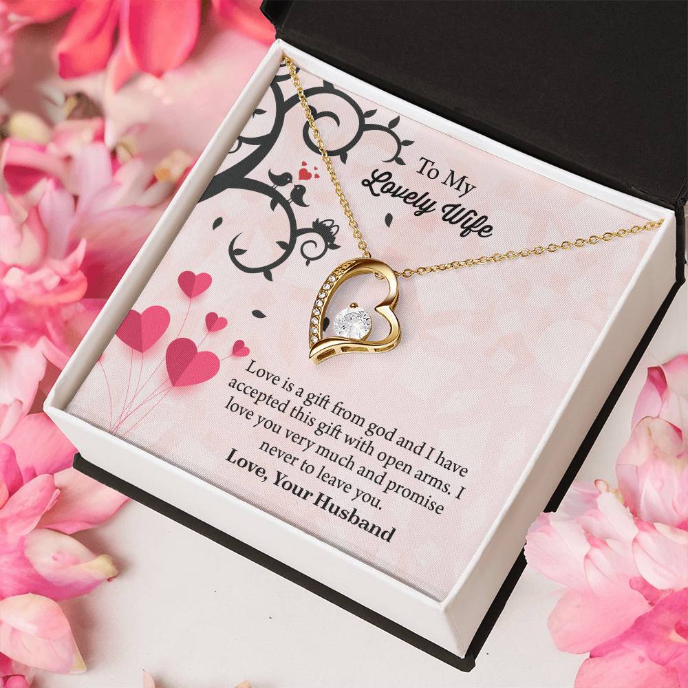 To My Lovely Wife Forever Love Necklace, Message Card Jewelry Gift, Anniversary Gift For Wife, Wife Birthday Gift, Necklace For Wife