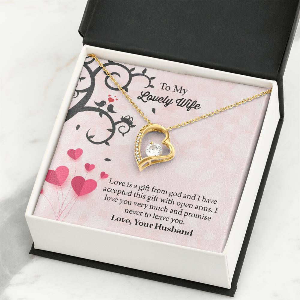 To My Lovely Wife Forever Love Necklace, Message Card Jewelry Gift, Anniversary Gift For Wife, Wife Birthday Gift, Necklace For Wife