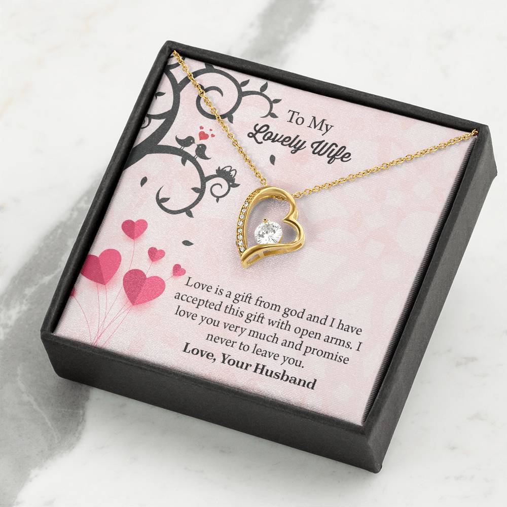 To My Lovely Wife Forever Love Necklace, Message Card Jewelry Gift, Anniversary Gift For Wife, Wife Birthday Gift, Necklace For Wife