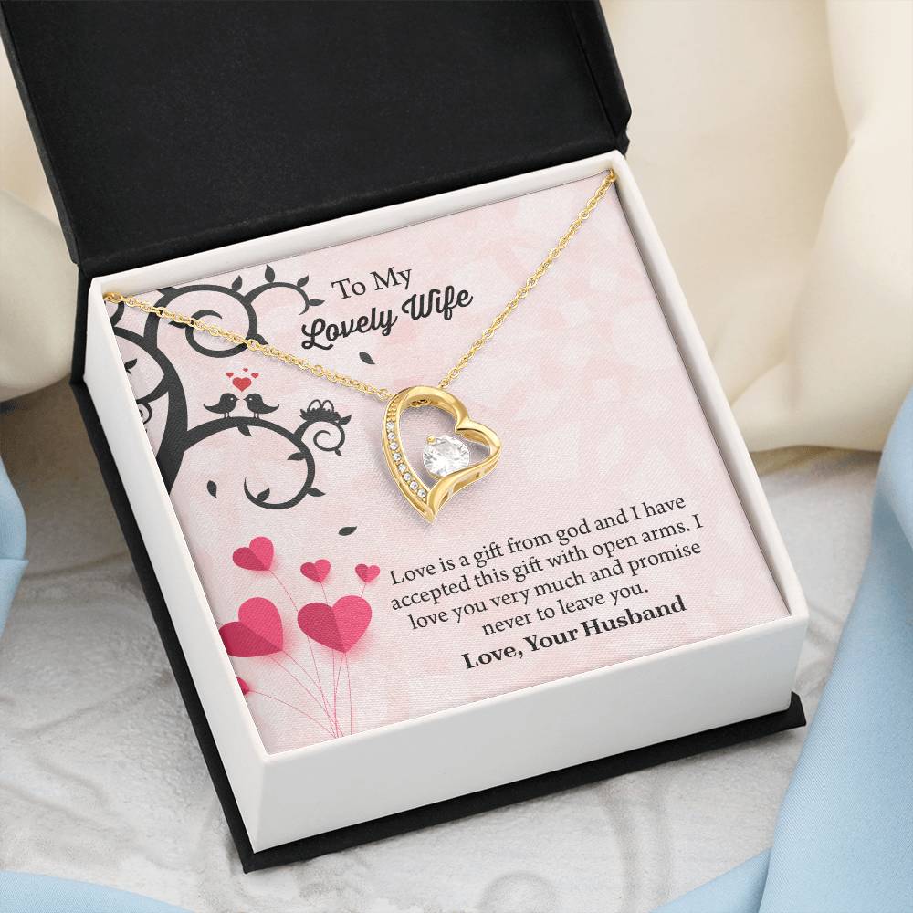 To My Lovely Wife Forever Love Necklace, Message Card Jewelry Gift, Anniversary Gift For Wife, Wife Birthday Gift, Necklace For Wife