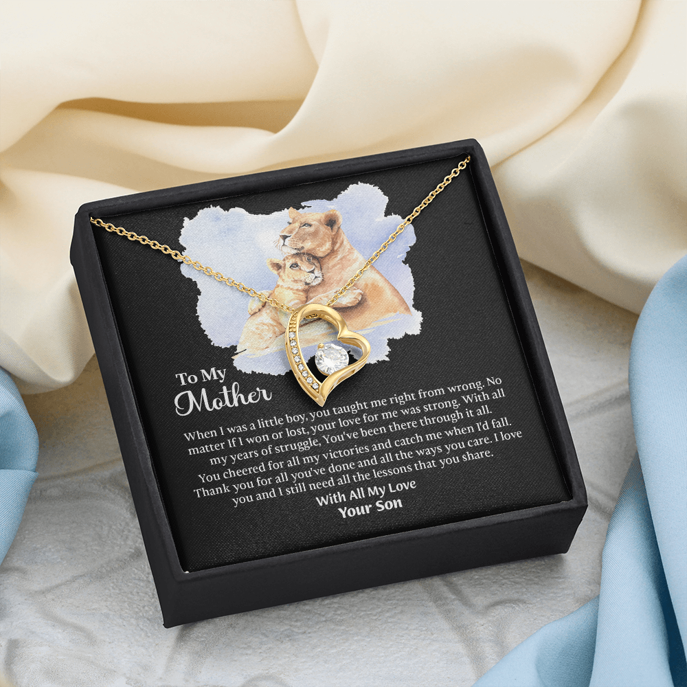 To My Mother Forever Love Necklace, Mom Birthday Gift From Son, Mothers Day Necklace To Mom, Message Card Jewelry For Mom