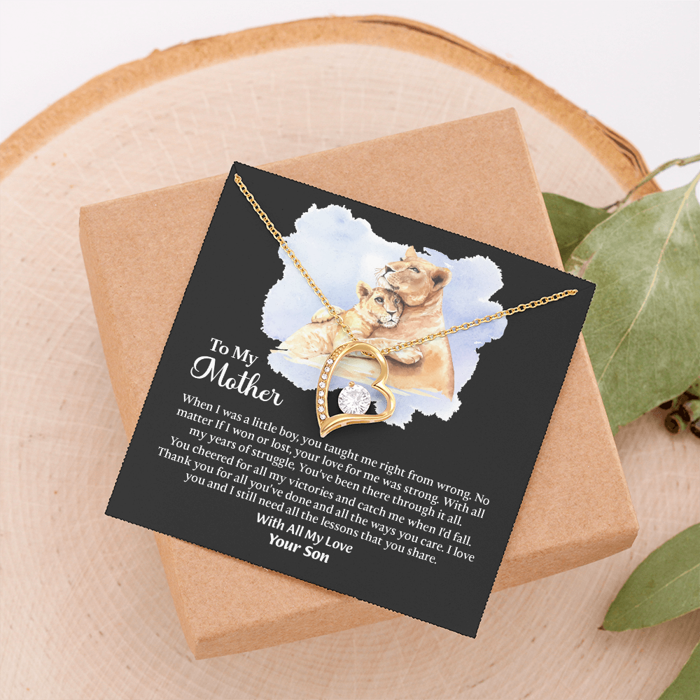 To My Mother Forever Love Necklace, Mom Birthday Gift From Son, Mothers Day Necklace To Mom, Message Card Jewelry For Mom