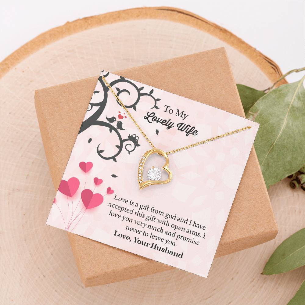 To My Lovely Wife Forever Love Necklace, Message Card Jewelry Gift, Anniversary Gift For Wife, Wife Birthday Gift, Necklace For Wife