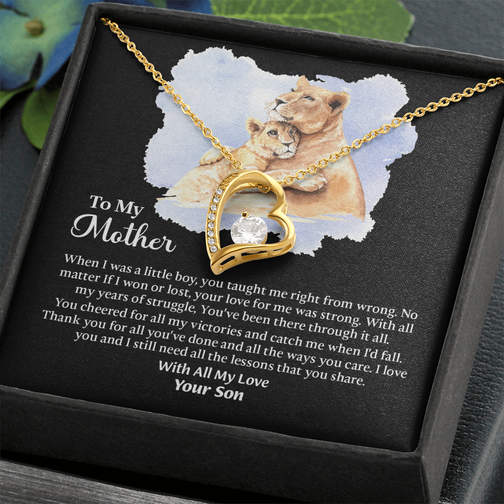 To My Mother Forever Love Necklace, Mom Birthday Gift From Son, Mothers Day Necklace To Mom, Message Card Jewelry For Mom